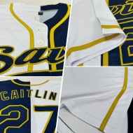 Fashion Custom Baseball White Jersey Split Gold Authentic Navy-Old