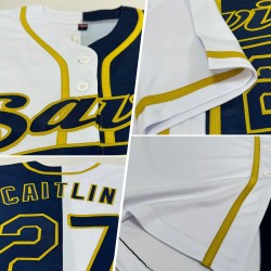 Fashion Custom Baseball White Jersey Split Gold Authentic Navy-Old