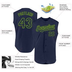 Maglia Neon autentica senza maniche blu navy da baseball verde personalizzata