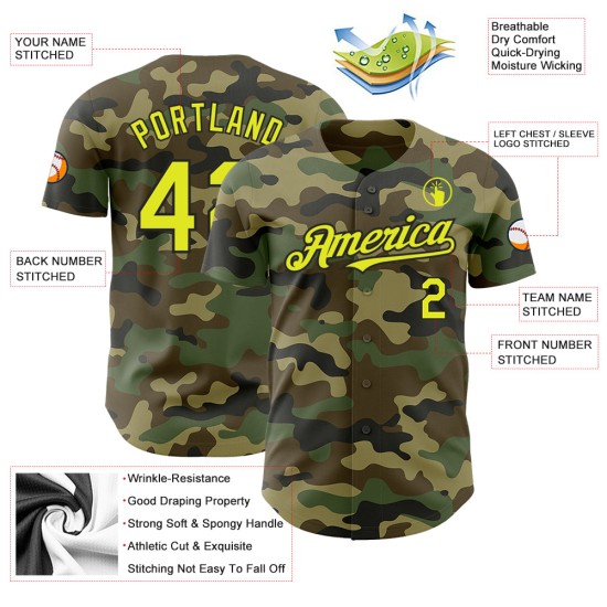 Maglia Servizio Salute Baseball Neon Autentica Giallo-Nero Camo Personalizzata Maglia Servizio Salute Baseball Neon Autentica Giallo-Nero Camo Personalizzata