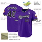 Maglia da baseball personalizzata autentica viola, nera e grigia, stile retrò Maglia da baseball personalizzata autentica viola, nera e grigia, stile retrò