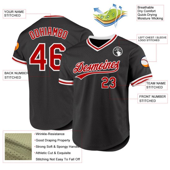 Maglia da baseball rossa e bianca personalizzata, autentica, nera Maglia da baseball rossa e bianca personalizzata, autentica, nera