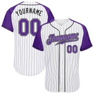 Custom Pinstripe Baseball Purple-Gray Raglan Sleeves Jersey Authentic Purple White