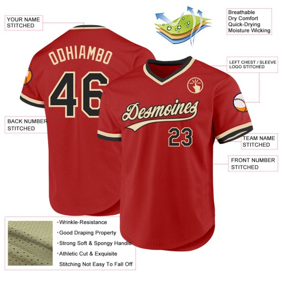 Maglia da baseball personalizzata autentica, rossa, nera e crema, stile retrò Maglia da baseball personalizzata autentica, rossa, nera e crema, stile retrò