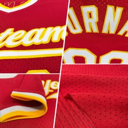 Maglia da baseball personalizzata autentica, rossa, nera e crema, stile retrò