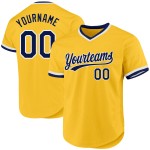 Maglia da baseball personalizzata retrò blu navy e bianca autentica color oro Maglia da baseball personalizzata retrò blu navy e bianca autentica color oro