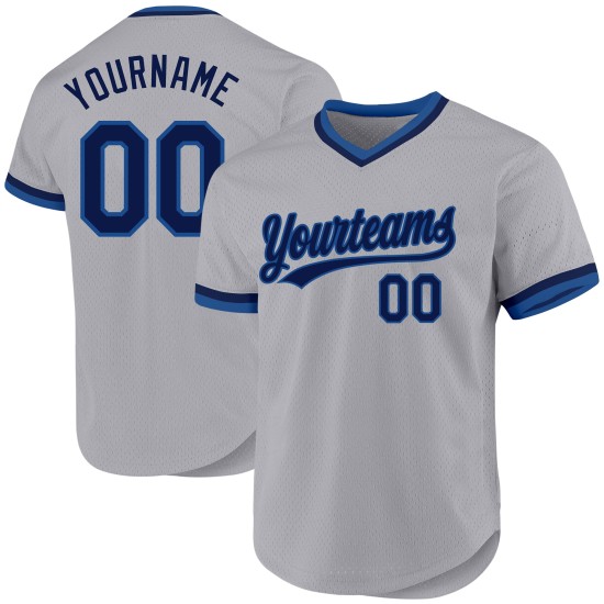 Maglia da baseball autentica personalizzata blu navy retrò grigia Maglia da baseball autentica personalizzata blu navy retrò grigia