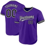 Maglia da baseball personalizzata autentica viola, nera e grigia, stile retrò Maglia da baseball personalizzata autentica viola, nera e grigia, stile retrò