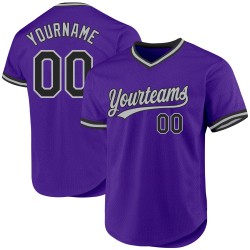 Maglia da baseball personalizzata autentica viola, nera e grigia, stile retrò