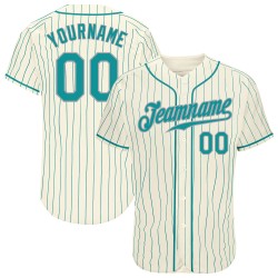 Baseball Pinstripe Jersey Cream Custom Authentic Teal Teal-Gray