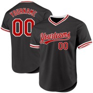 Maglia da baseball rossa e bianca personalizzata, autentica, nera