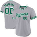 Maglia da baseball autentica grigia Kelly Throwback verde-bianca personalizzata Maglia da baseball autentica grigia Kelly Throwback verde-bianca personalizzata