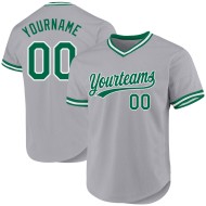 Maglia da baseball autentica grigia Kelly Throwback verde-bianca personalizzata