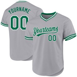 Maglia da baseball autentica grigia Kelly Throwback verde-bianca personalizzata