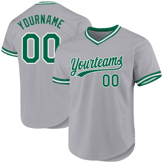 Maglia da baseball autentica grigia Kelly Throwback verde-bianca personalizzata Maglia da baseball autentica grigia Kelly Throwback verde-bianca personalizzata