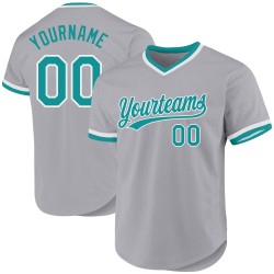 Maglia da baseball personalizzata retrò autentica grigia, verde acqua e bianco